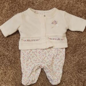 Floral Baby Outfit with Cream Cardigan,  Size Small